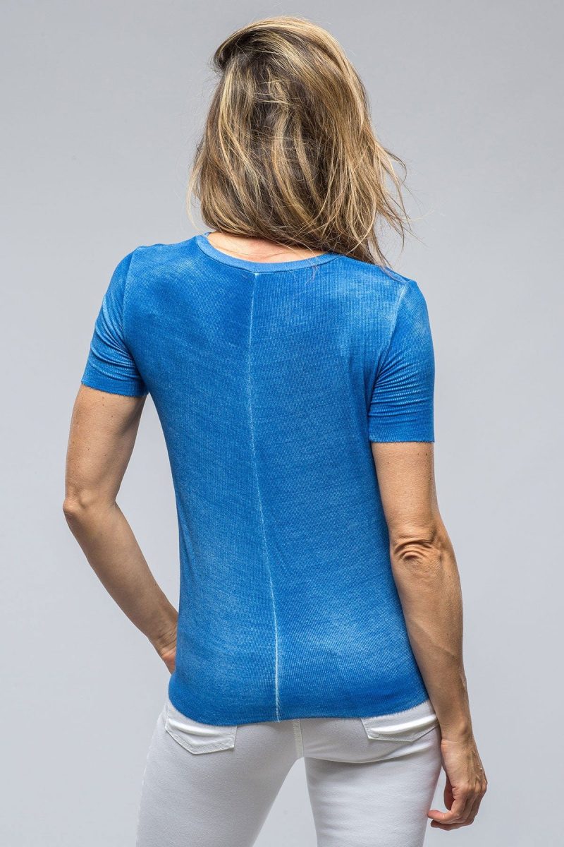 avant toi nina round neck ribbed t shirt in gentian blue ladies tops axels vail 39106882371818