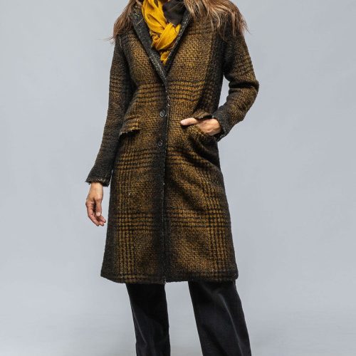 avant toi tartan cashmere overcoat in mustard black ladies outerwear cloth axels vail 39449431802090