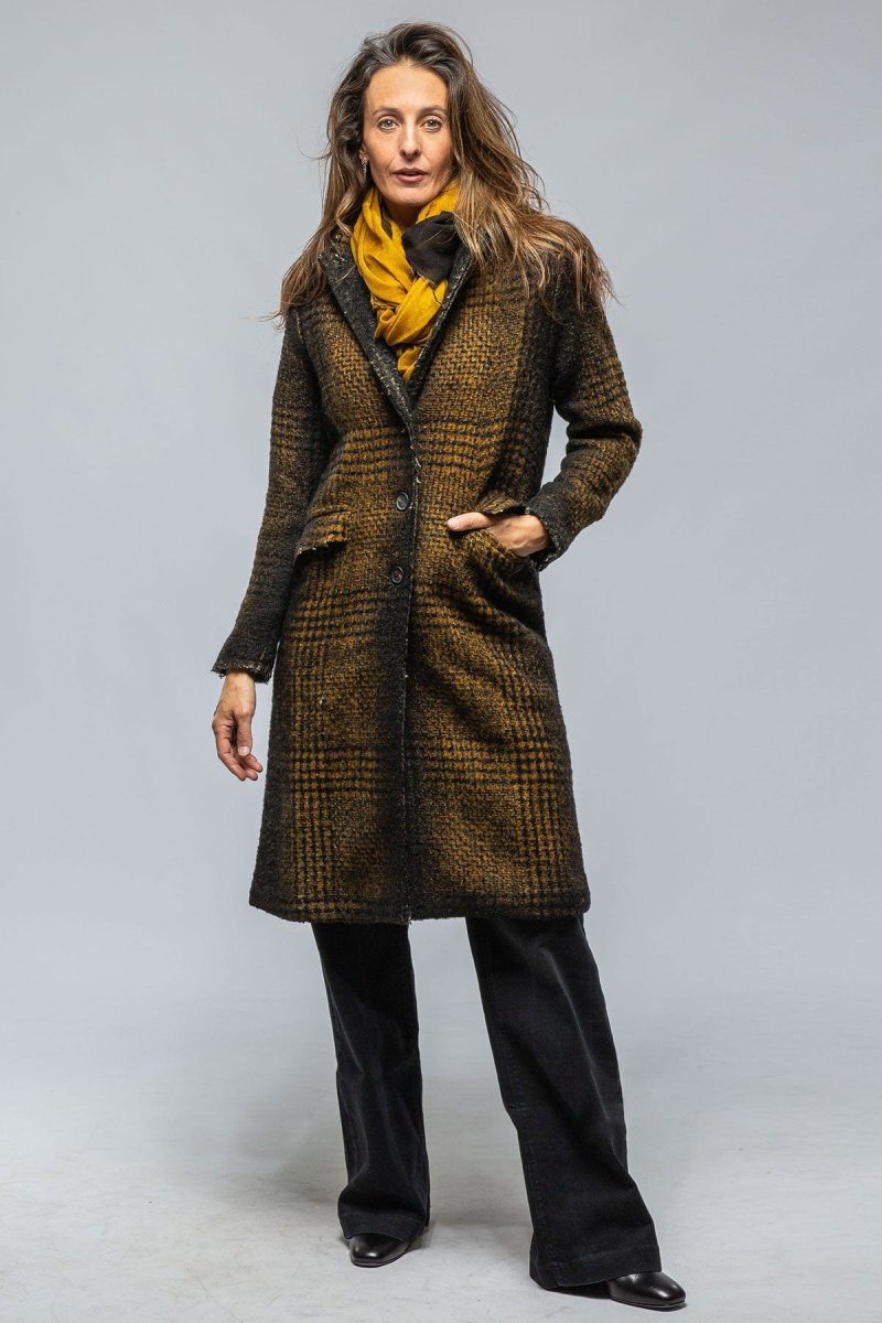 avant toi tartan cashmere overcoat in mustard black ladies outerwear cloth axels vail 39449431802090