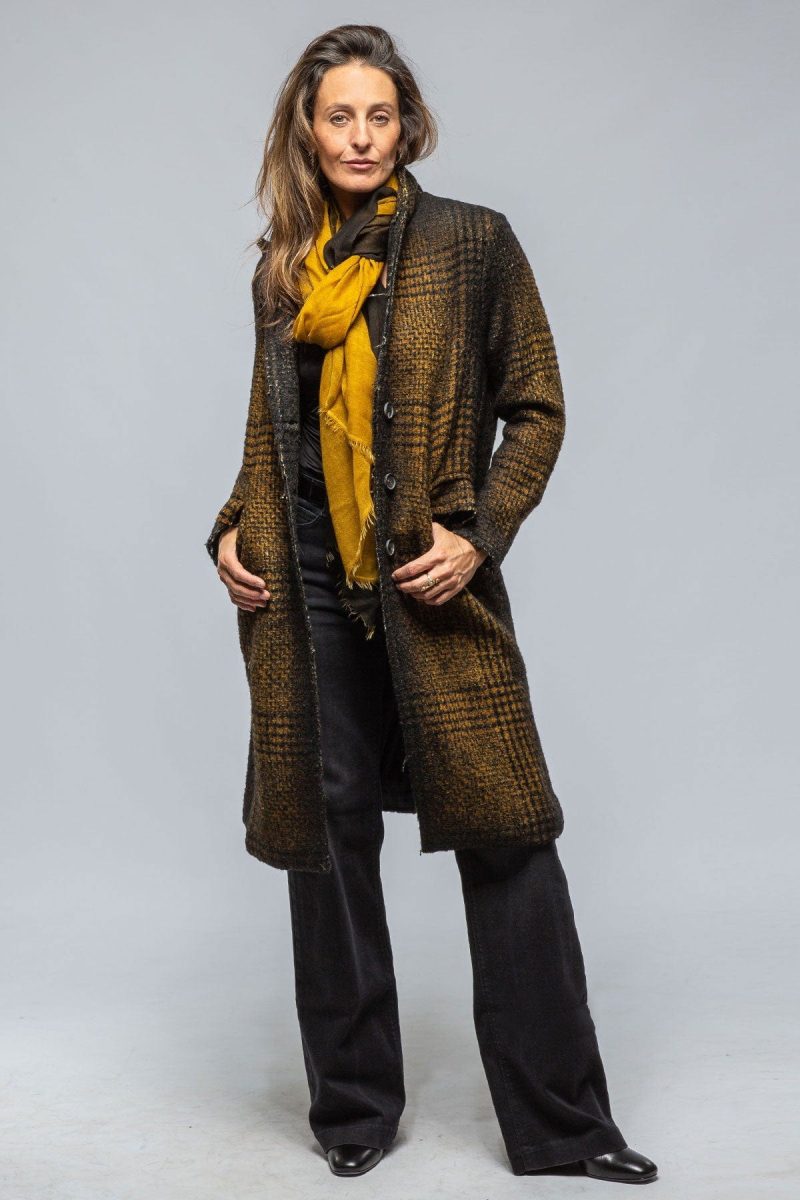 avant toi tartan cashmere overcoat in mustard black ladies outerwear cloth axels vail 39449431867626