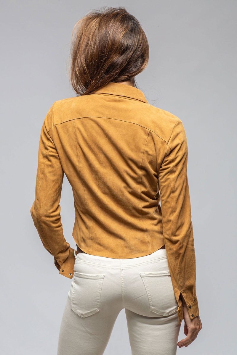 axel s giulia suede snap shirt in camel ladies outerwear leather axels vail 40312438718698