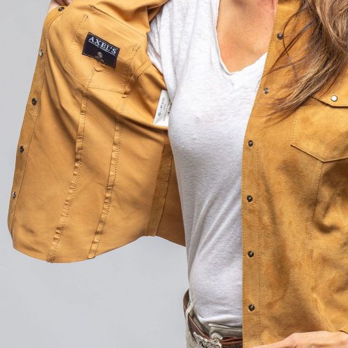 axel s giulia suede snap shirt in camel ladies outerwear leather axels vail 40312438915306