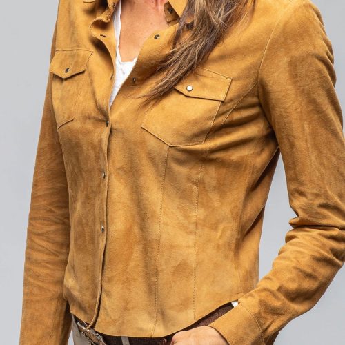 axel s giulia suede snap shirt in camel ladies outerwear leather axels vail 40312439013610