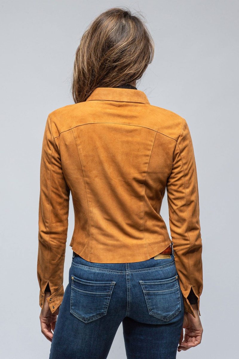 axel s giulia suede snap shirt in whiskey ladies outerwear leather axels vail 39523136143594