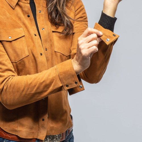 axel s giulia suede snap shirt in whiskey ladies outerwear leather axels vail 39523136176362