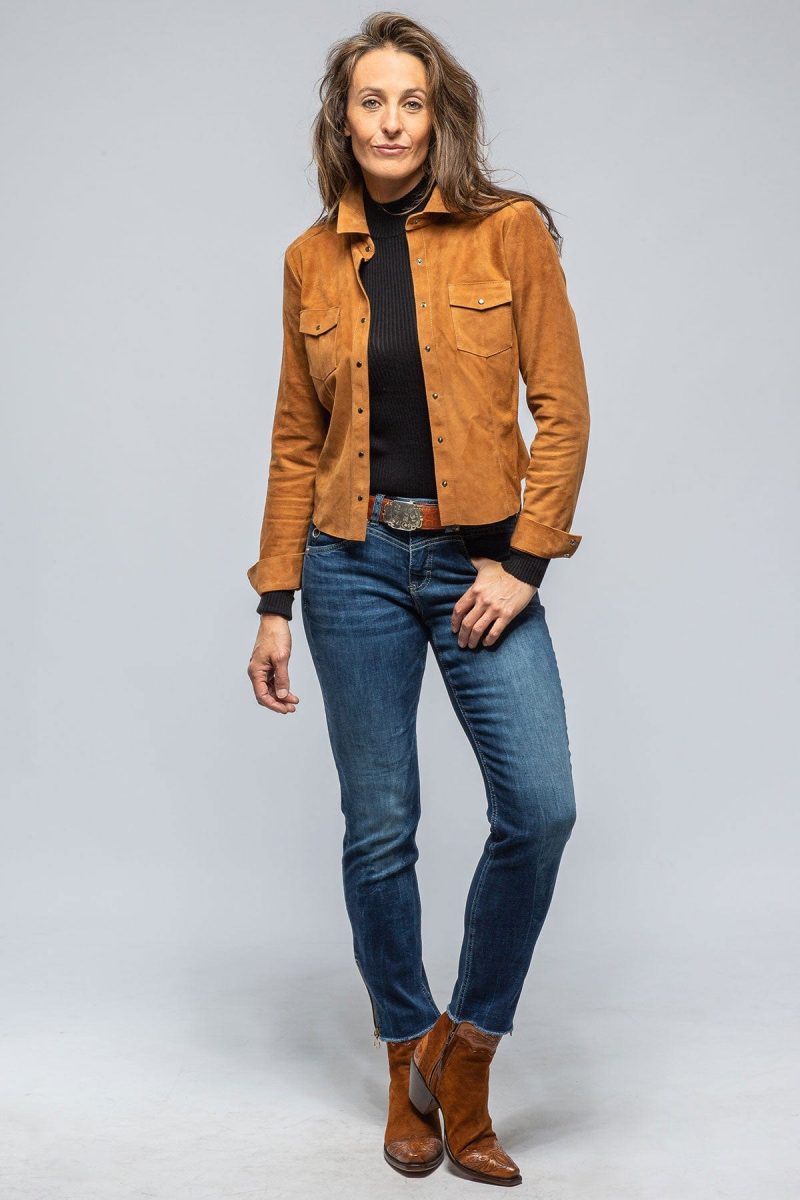 axel s giulia suede snap shirt in whiskey ladies outerwear leather axels vail 39523136241898