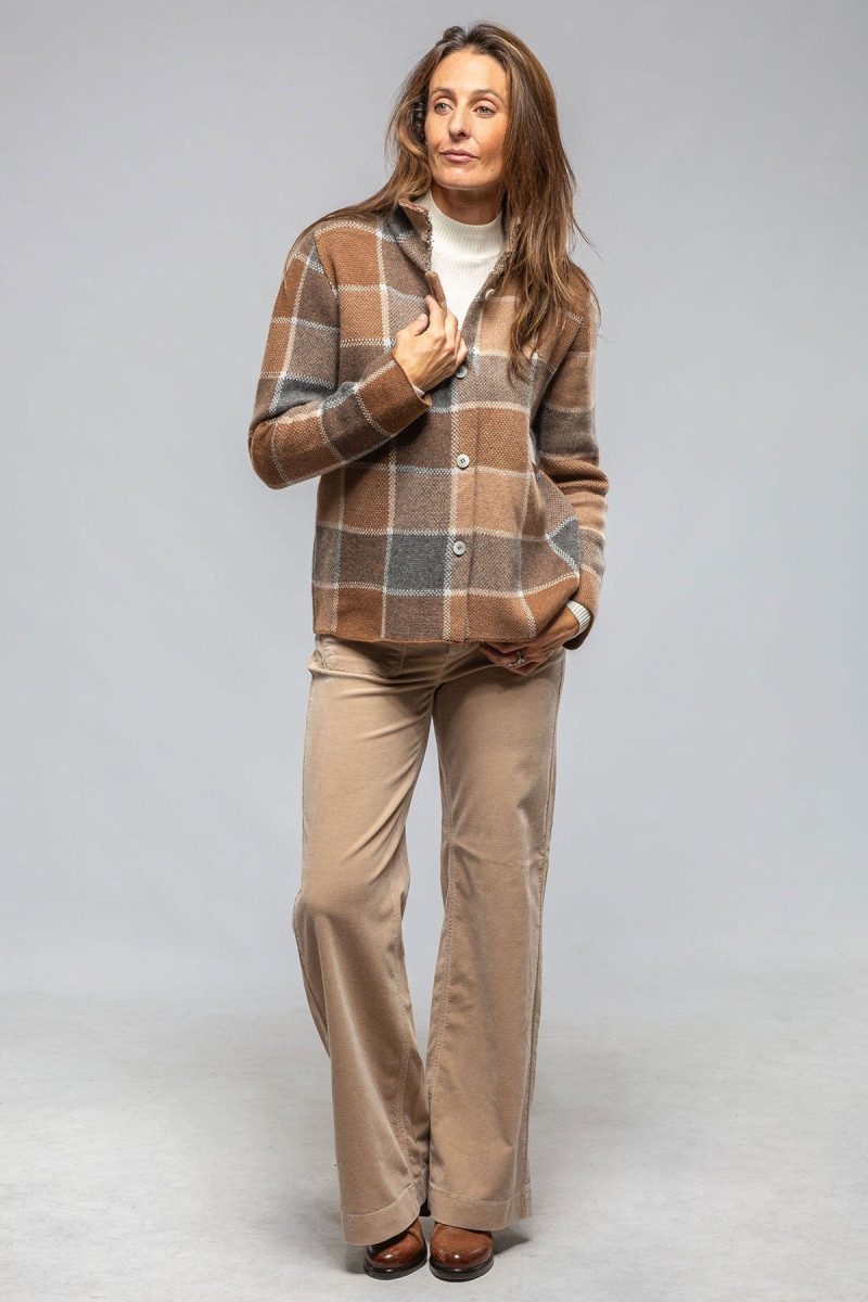 axels fulvia cashmere plaid shirt in brown ladies sweaters axels vail 40287584387306