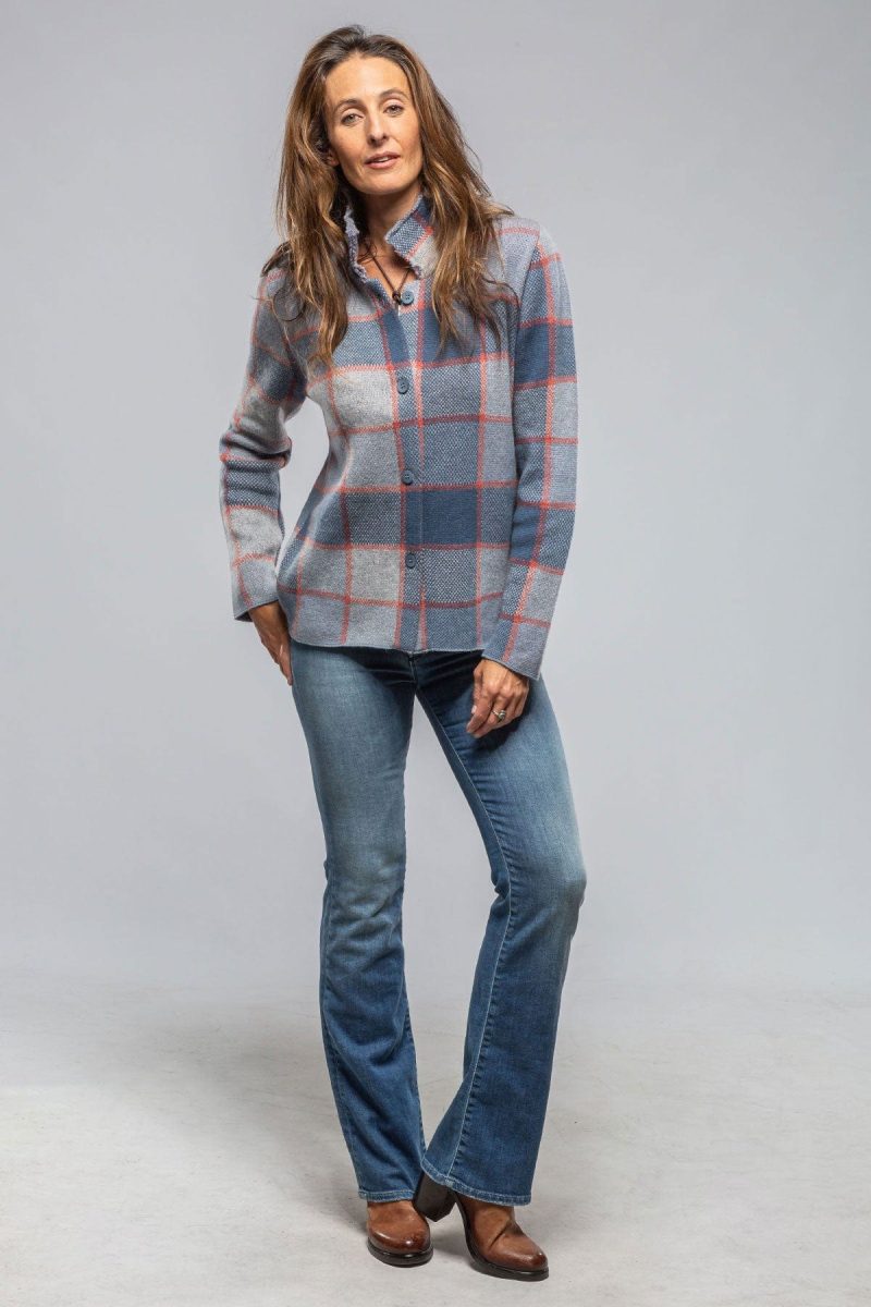 axels fulvia cashmere plaid shirt in denim ladies sweaters axels vail 40287584813290