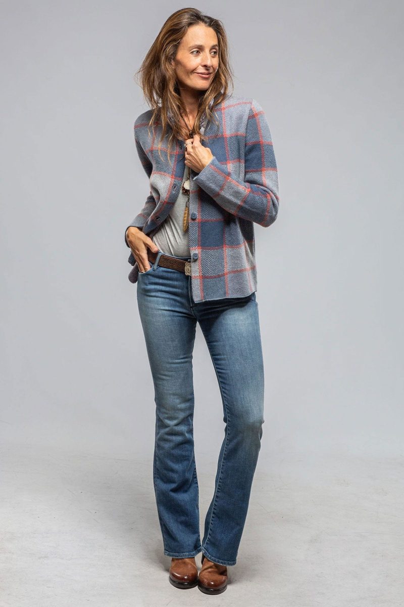 axels fulvia cashmere plaid shirt in denim ladies sweaters axels vail 40287584878826