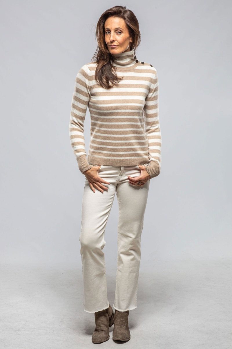 axels georgi cashmere striped button collar in camel white ladies sweaters axels vail 40383086330090