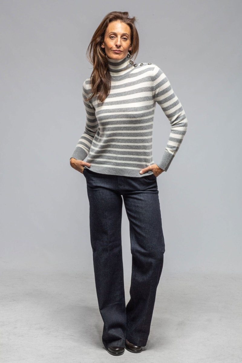 axels georgi cashmere striped button collar in grigo luna ladies sweaters axels vail 40466604294378