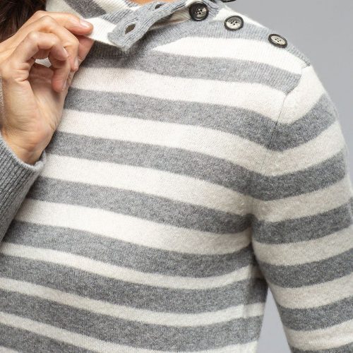 axels georgi cashmere striped button collar in grigo luna ladies sweaters axels vail 40466604359914