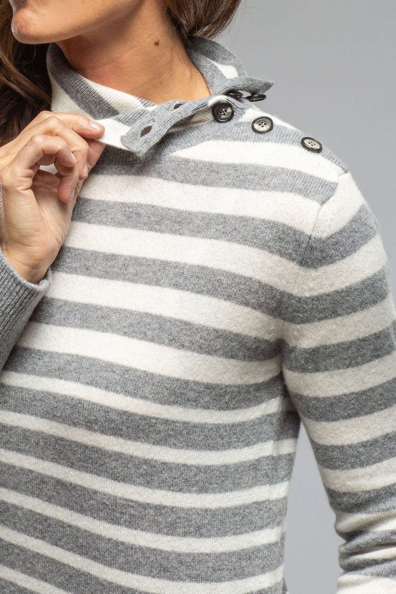 axels georgi cashmere striped button collar in grigo luna ladies sweaters axels vail 40466604359914