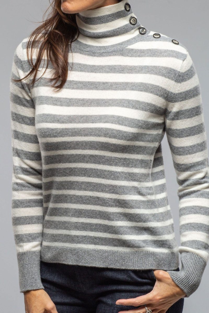 axels georgi cashmere striped button collar in grigo luna ladies sweaters axels vail 40466604589290