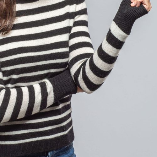 axels georgi cashmere striped button collar in nero white ladies sweaters axels vail 40383094948074