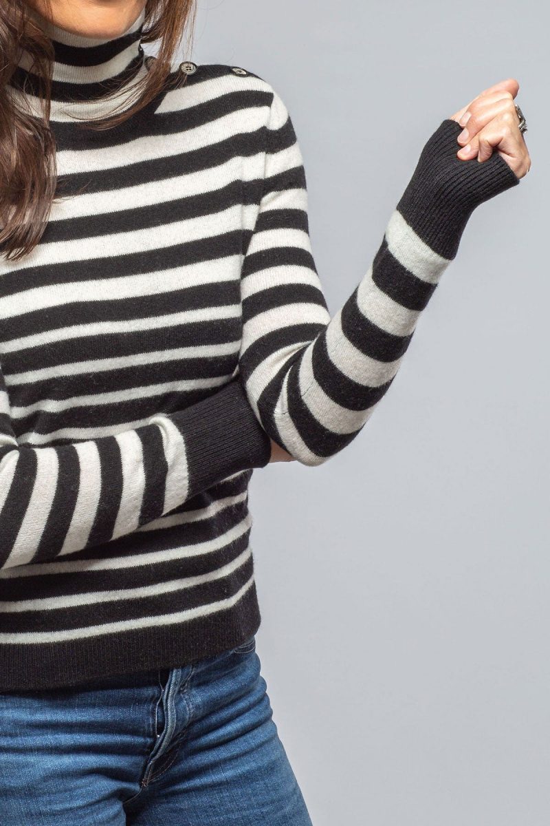 axels georgi cashmere striped button collar in nero white ladies sweaters axels vail 40383094948074