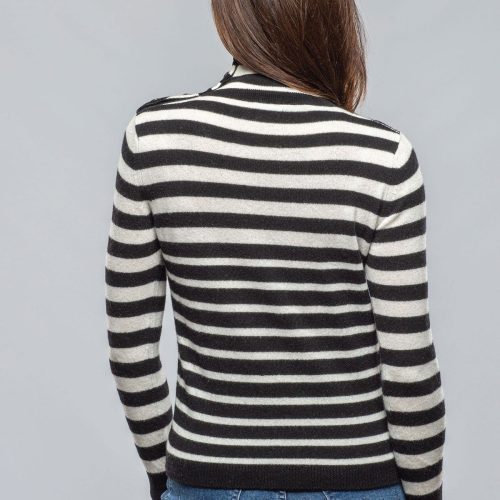 axels georgi cashmere striped button collar in nero white ladies sweaters axels vail 40383095013610