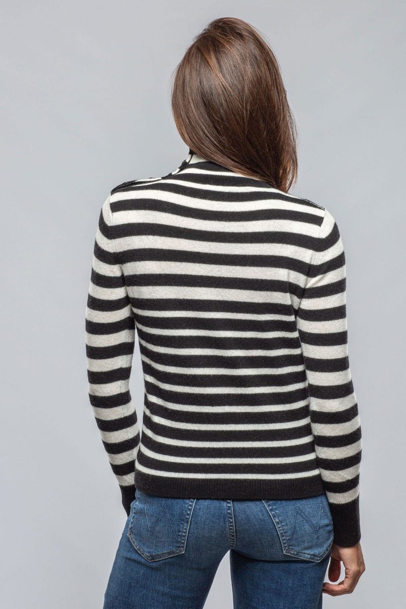 axels georgi cashmere striped button collar in nero white ladies sweaters axels vail 40383095013610