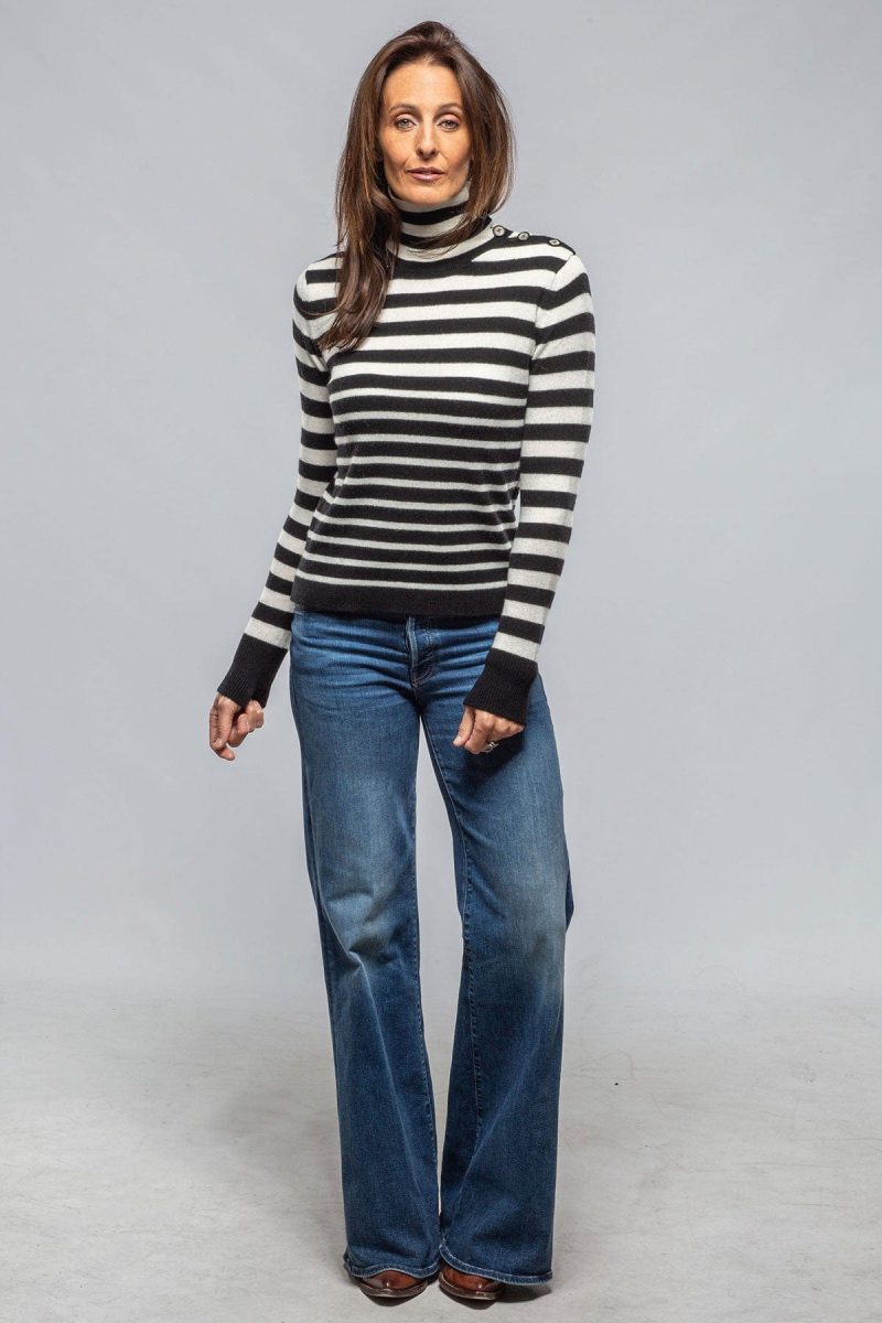 axels georgi cashmere striped button collar in nero white ladies sweaters axels vail 40383095177450