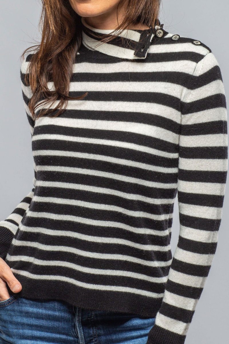 axels georgi cashmere striped button collar in nero white ladies sweaters axels vail 40383095898346