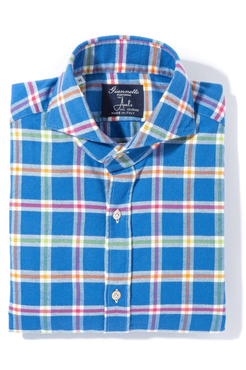 axels gp amedee brushed cotton check in royal and orange mens shirts axels vail 39391257002218