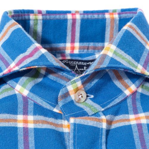 axels gp amedee brushed cotton check in royal and orange mens shirts axels vail 39391257034986