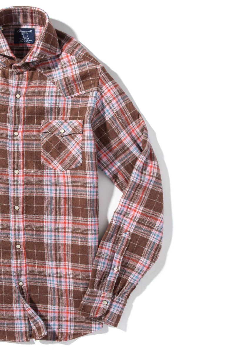 axels gp apennines brushed cotton check in brown pink mens shirts axels vail 40466553077994