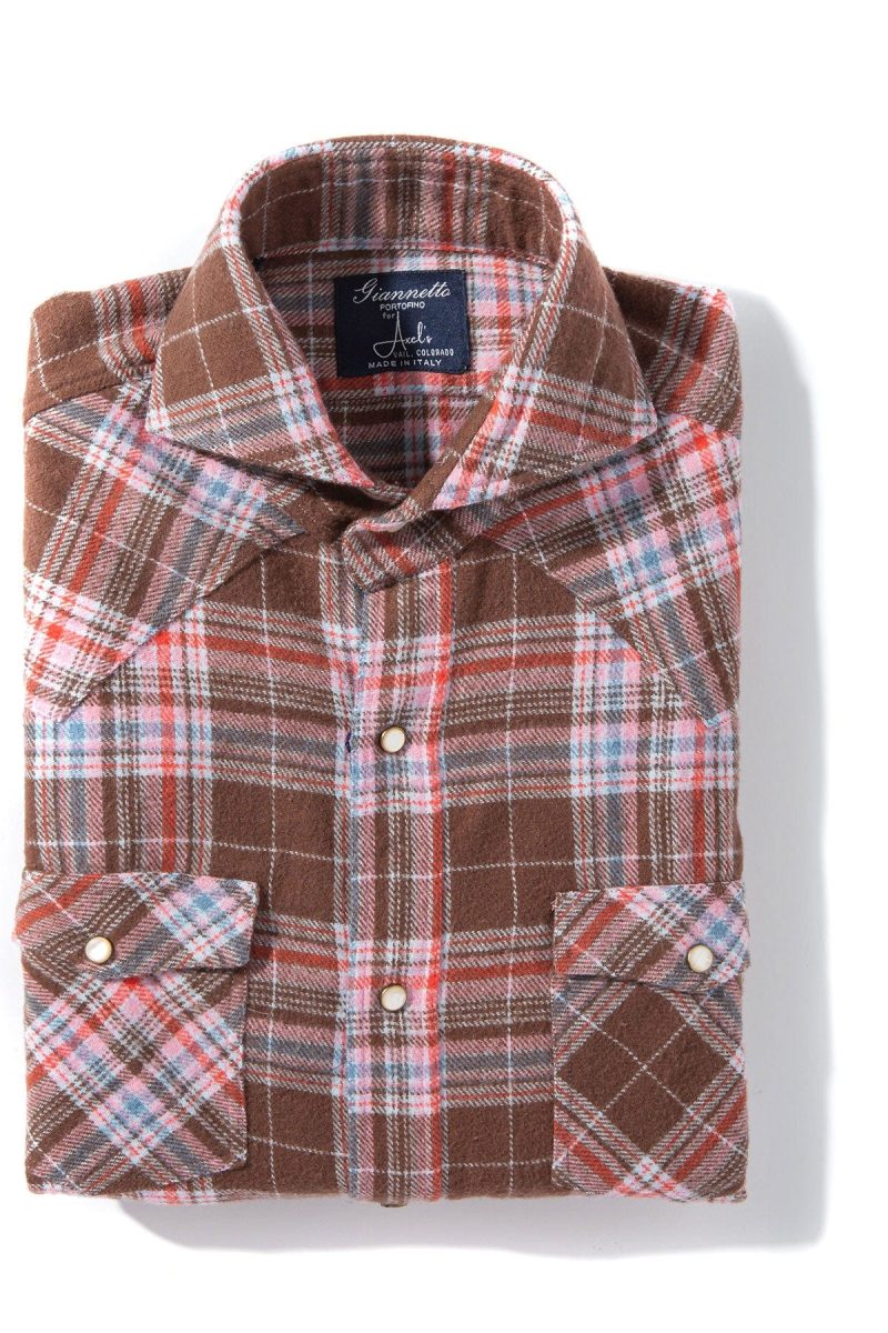 axels gp apennines brushed cotton check in brown pink mens shirts axels vail 40466553209066