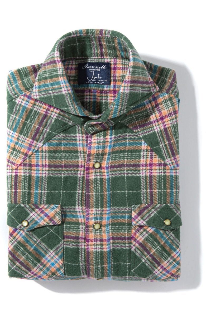 axels gp apennines brushed cotton check in green purple mens shirts axels vail 40466215076074