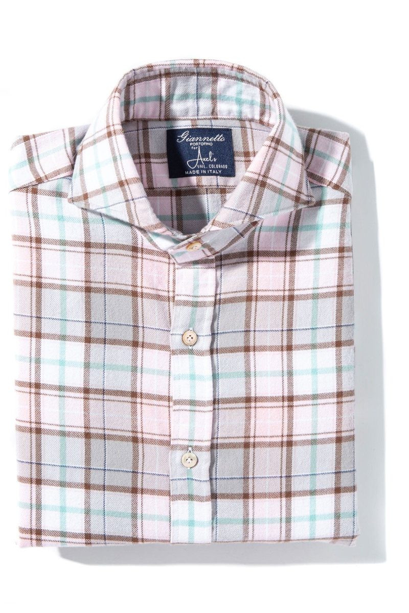 axels gp ogo brushed cotton check in pink grey mens shirts axels vail 40394362683626