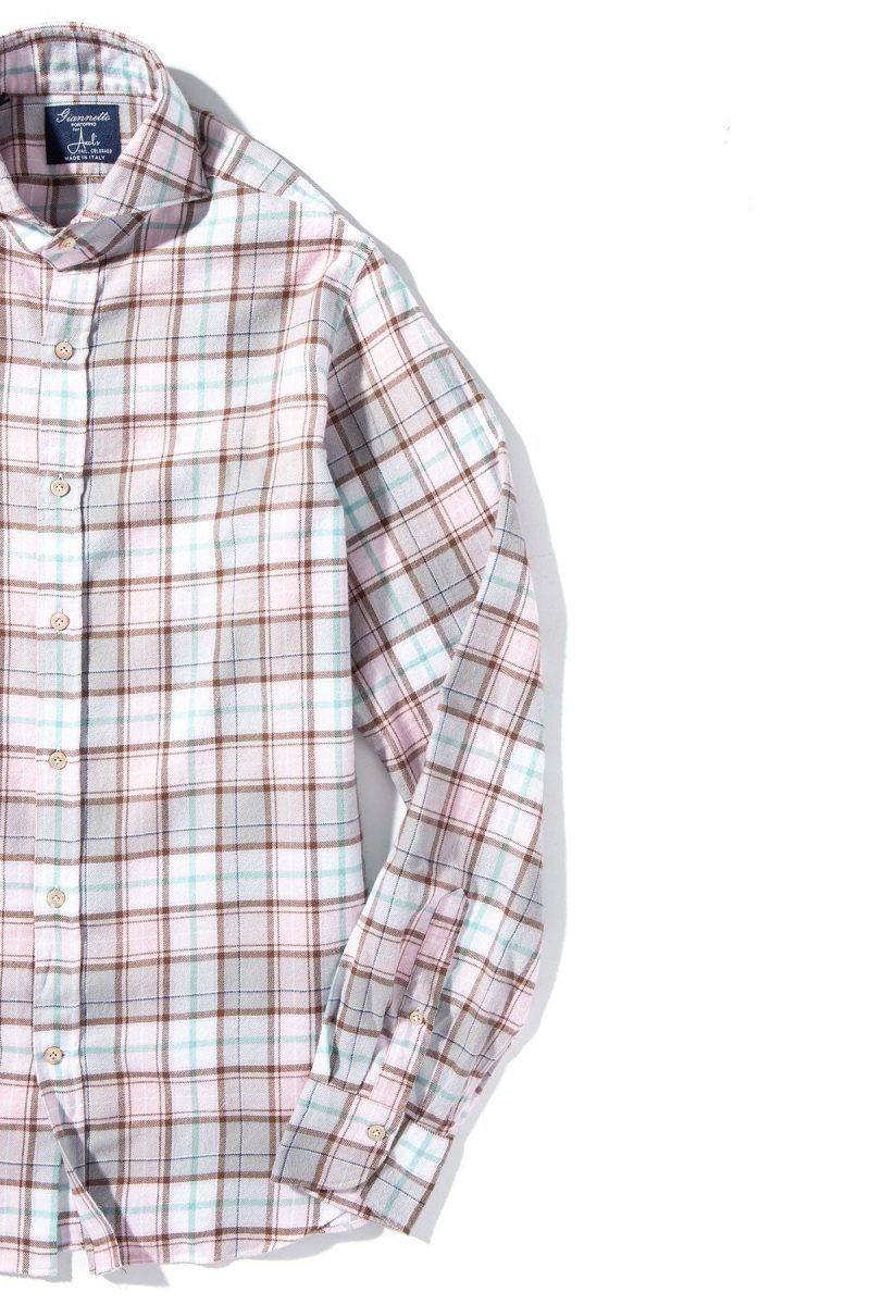 axels gp ogo brushed cotton check in pink grey mens shirts axels vail 40394362814698