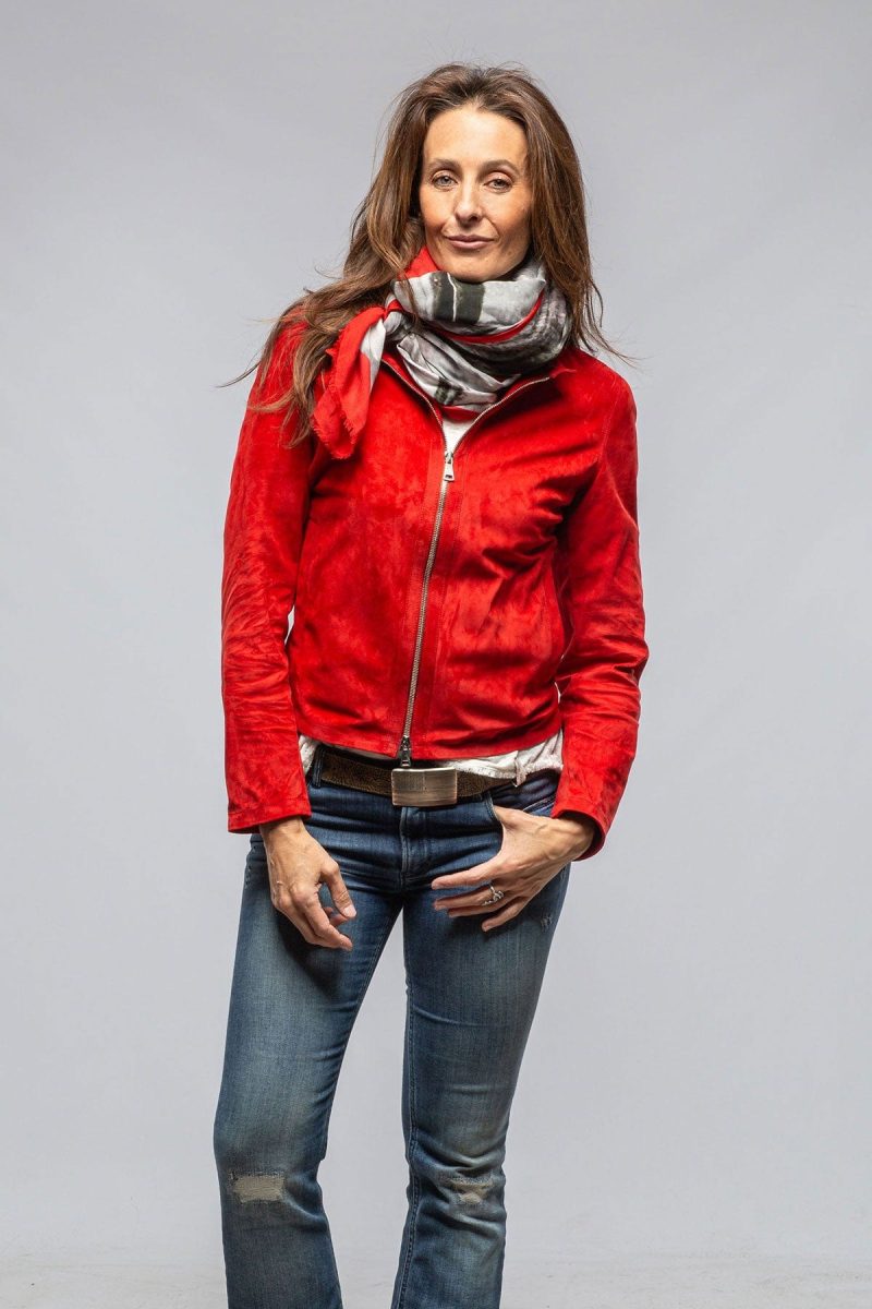 axels helen suede short jacket in rossa ladies outerwear leather axels vail 40591337980138