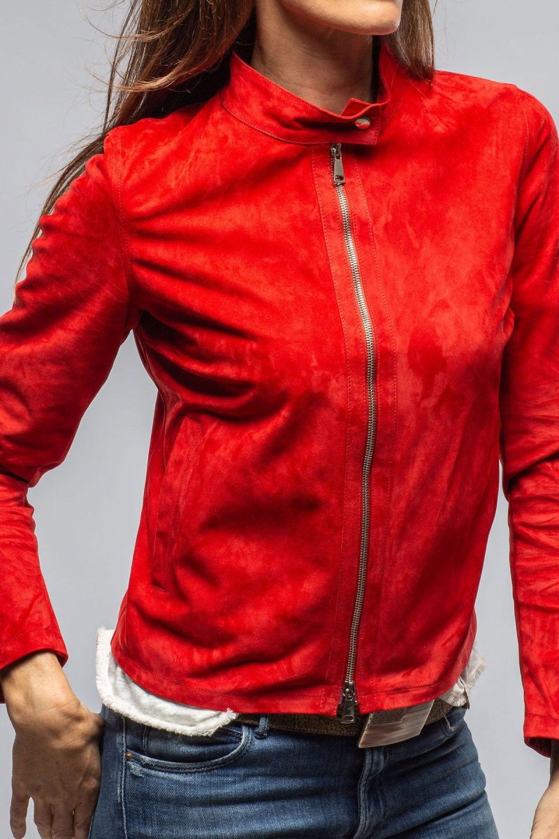 axels helen suede short jacket in rossa ladies outerwear leather axels vail 40591338143978