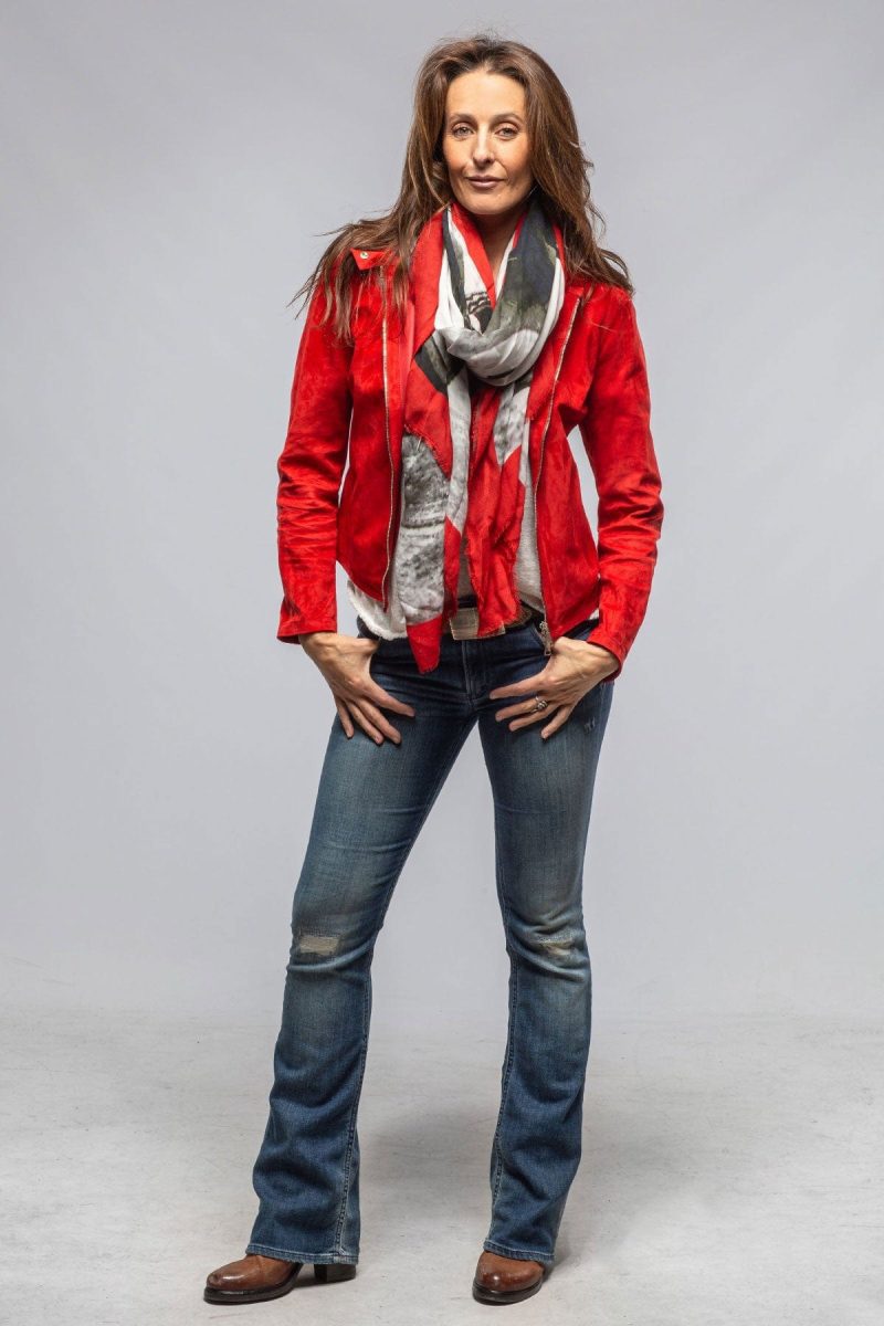 axels helen suede short jacket in rossa ladies outerwear leather axels vail 40591338537194