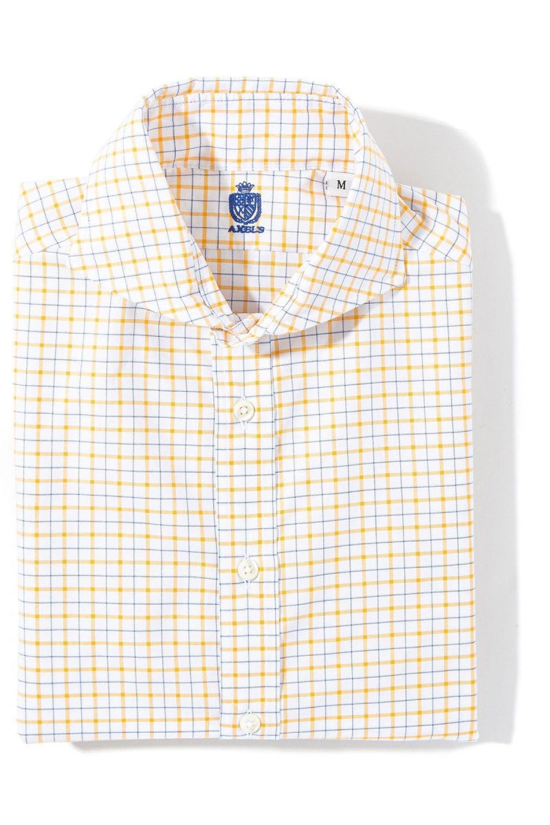 axels is panamera cotton check shirt in yellow w blue mens shirts axels vail 39401824518378