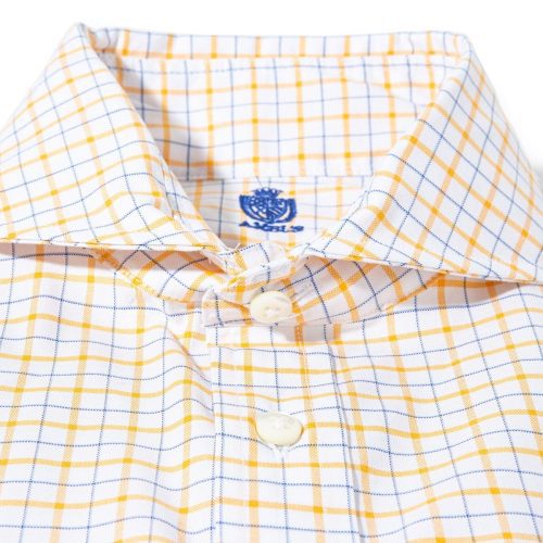 axels is panamera cotton check shirt in yellow w blue mens shirts axels vail 39402020962538