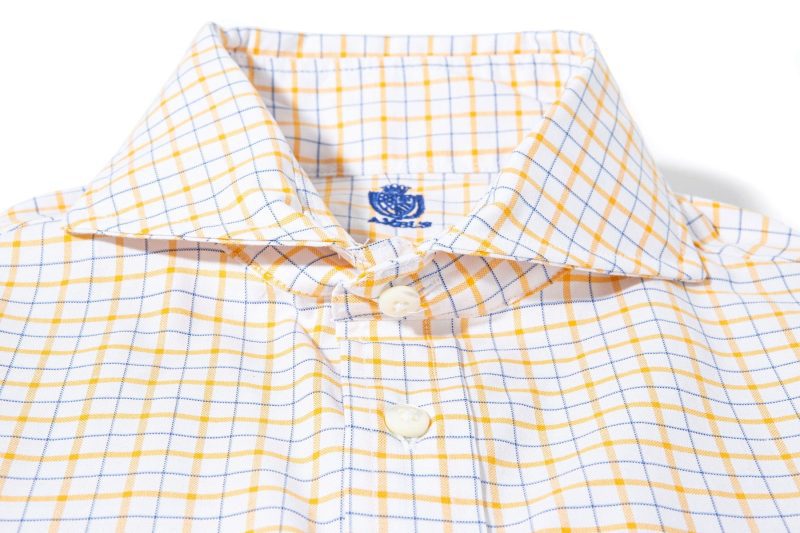 axels is panamera cotton check shirt in yellow w blue mens shirts axels vail 39402020962538