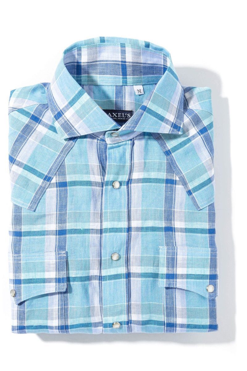 axels is western linen in turquoise with blue window pane mens shirts axels vail 39894827958506