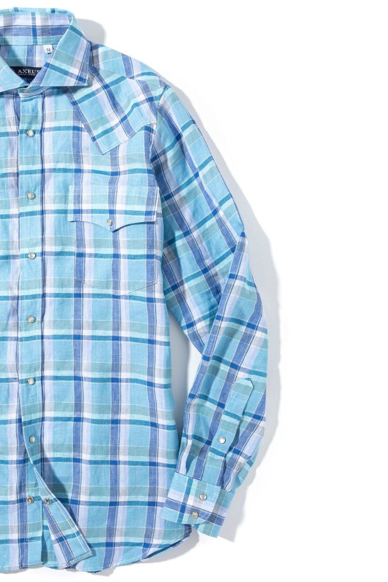 axels is western linen in turquoise with blue window pane mens shirts axels vail 39894828089578