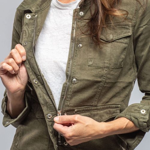 axels premium denim beale cotton linen jacket in army ladies outerwear cloth axels vail 40081033265386