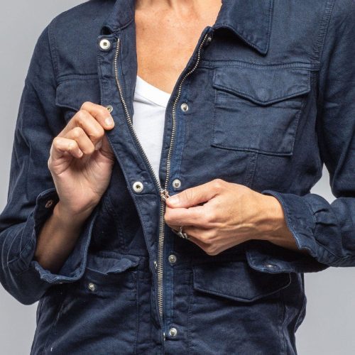 axels premium denim beale cotton linen jacket in navy ladies outerwear cloth axels vail 40081052795114