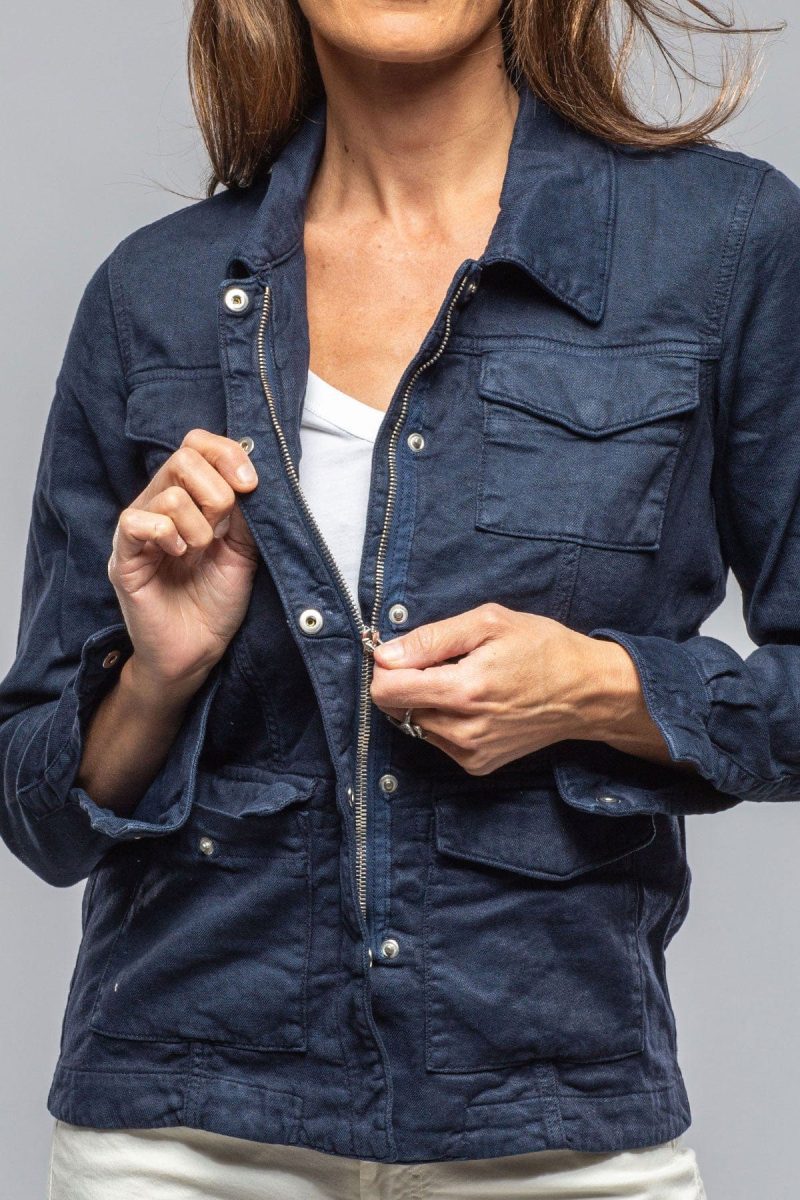 axels premium denim beale cotton linen jacket in navy ladies outerwear cloth axels vail 40081052795114