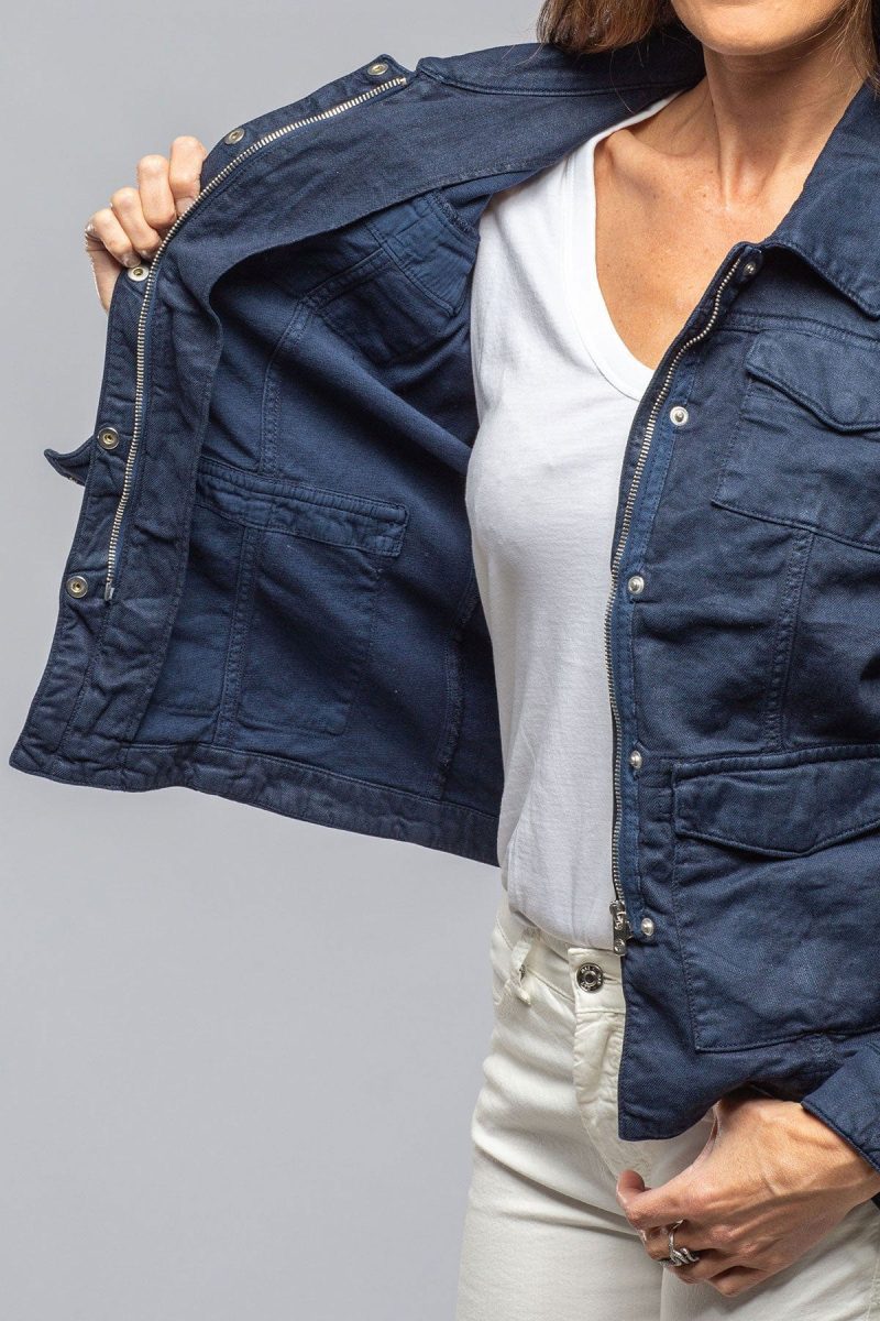 axels premium denim beale cotton linen jacket in navy ladies outerwear cloth axels vail 40081052893418