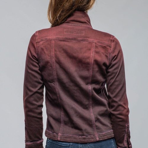 axels premium denim beale over dyed denim jacket in bordeaux ladies outerwear cloth axels vail 40307875709162