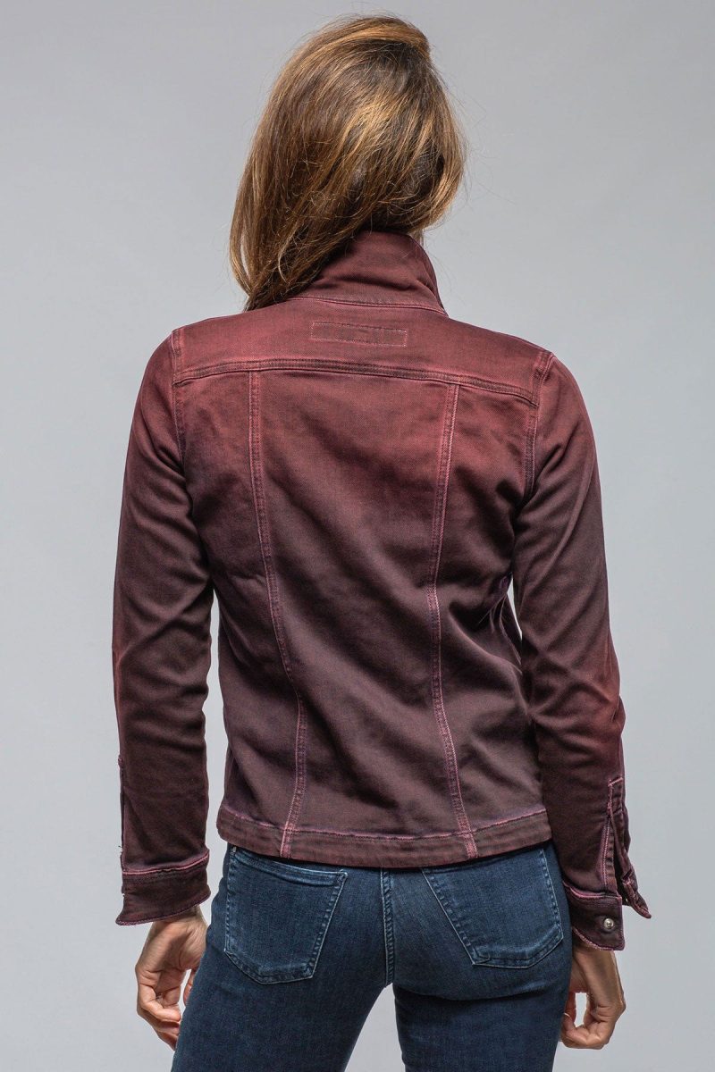 axels premium denim beale over dyed denim jacket in bordeaux ladies outerwear cloth axels vail 40307875709162