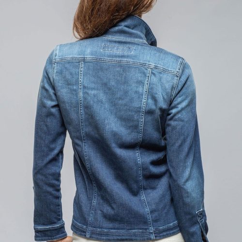 axels premium denim beale over dyed denim jacket in mid dark blue ladies outerwear cloth axels vail 40311865802986