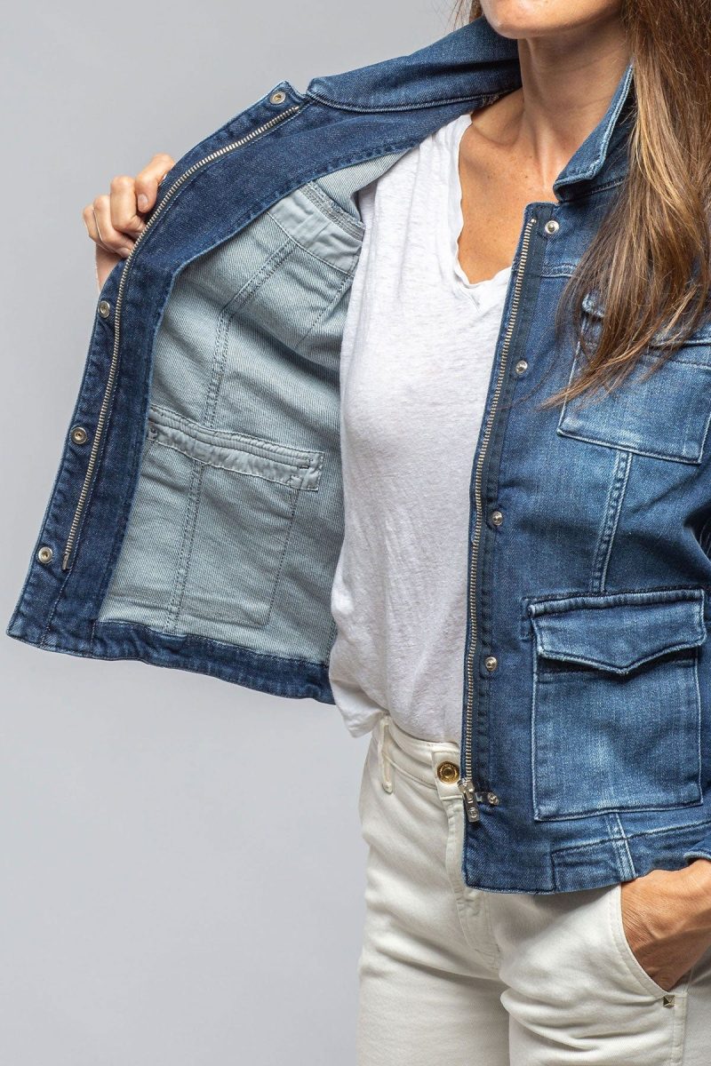 axels premium denim beale over dyed denim jacket in mid dark blue ladies outerwear cloth axels vail 40311865868522