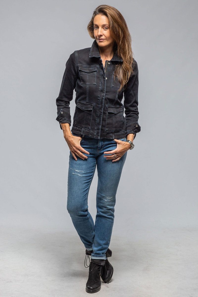 axels premium denim beale over dyed denim jacket in nero ladies outerwear cloth axels vail 40307902841066