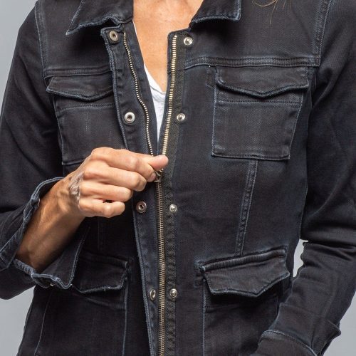 axels premium denim beale over dyed denim jacket in nero ladies outerwear cloth axels vail 40307903299818