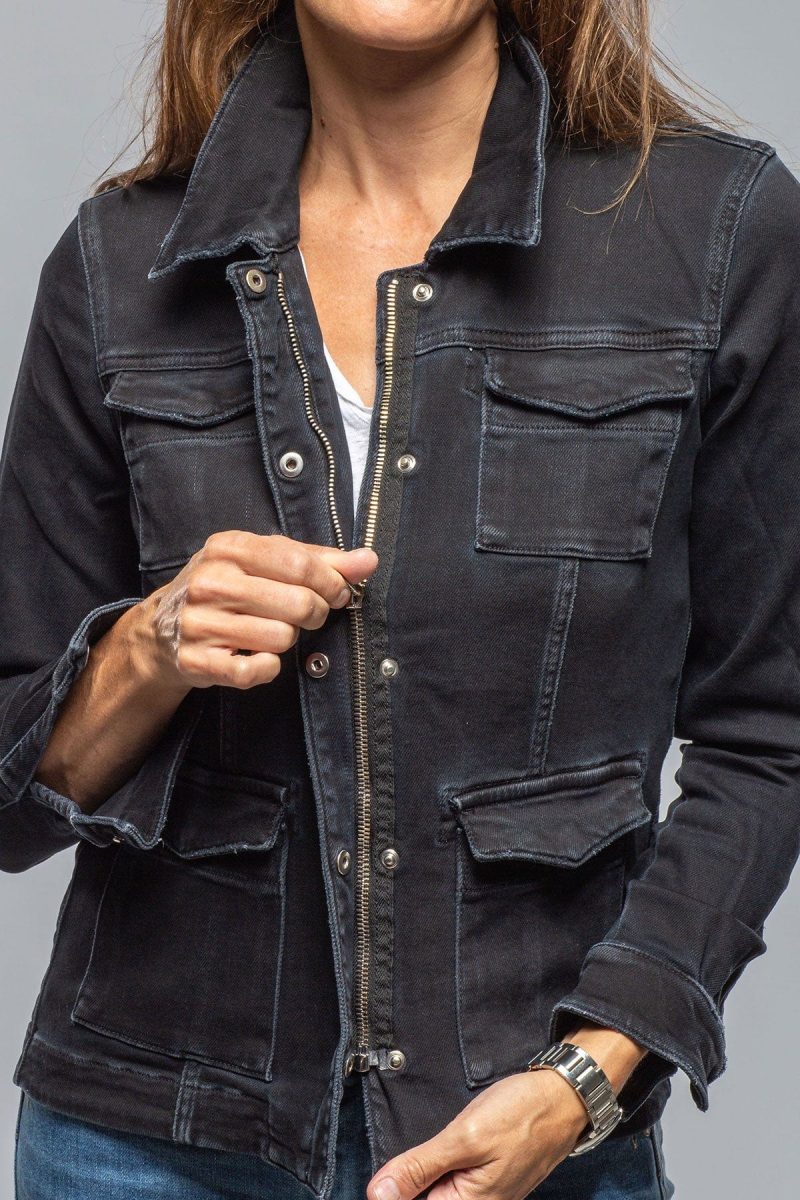 axels premium denim beale over dyed denim jacket in nero ladies outerwear cloth axels vail 40307903299818